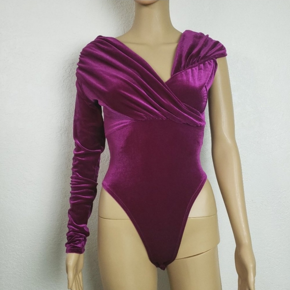Fashion Nova Black Cherry Velvet Bodysuit